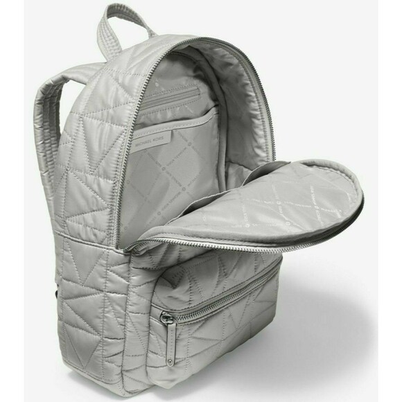 New Michael Kors Winnie Medium Backpack Quilted Nylon Pearl Grey - Picture 2 of 4